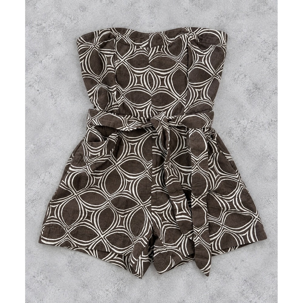 Banana Republic Strapless Romper Brown Playsuit Geometric Tube Top Tie Waist 4
